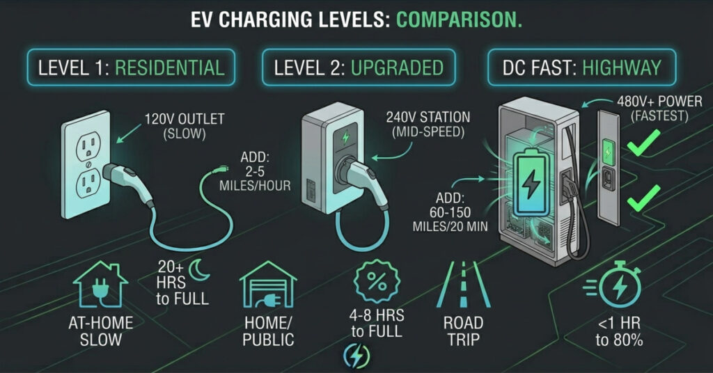 Level 1 vs Level 2 vs DC Fast Charging